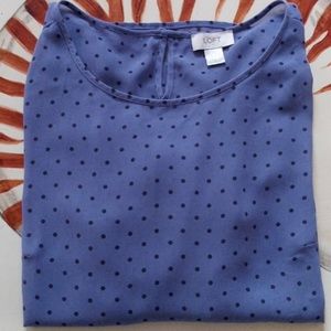 Ann Taylor LOFT lilac black polka dot blouse
